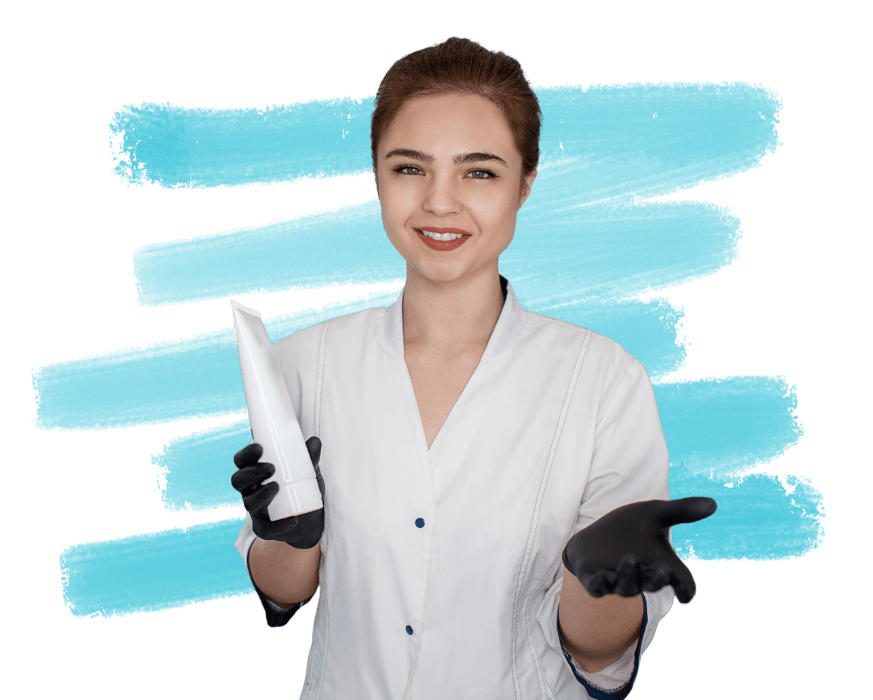 Cosmetic Skincare Specialist with Product in Hand