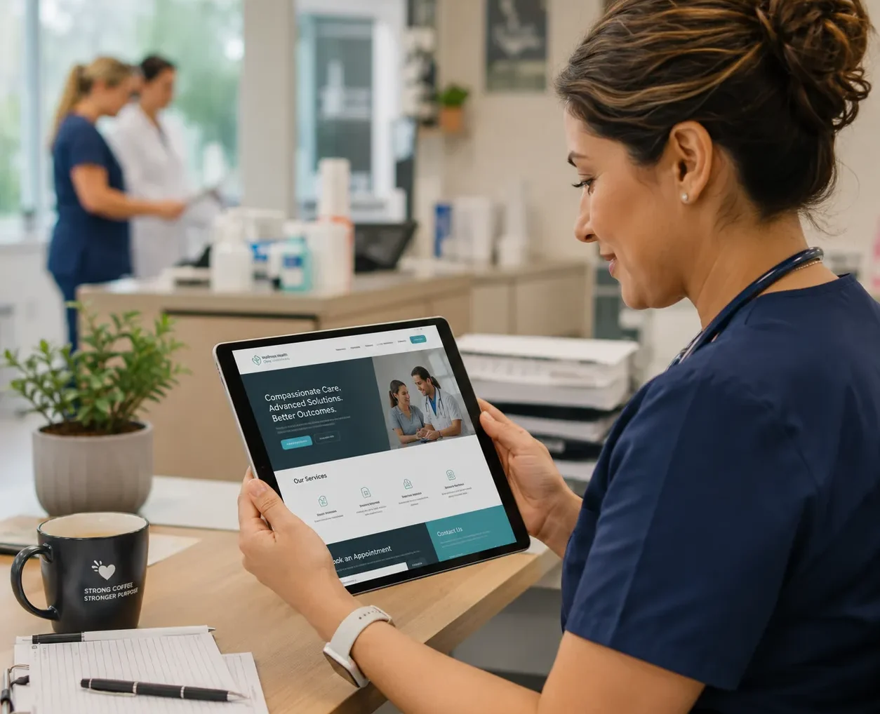 Busy healthcare provider using a simple mini website solution to maintain a professional online presence without complexity.