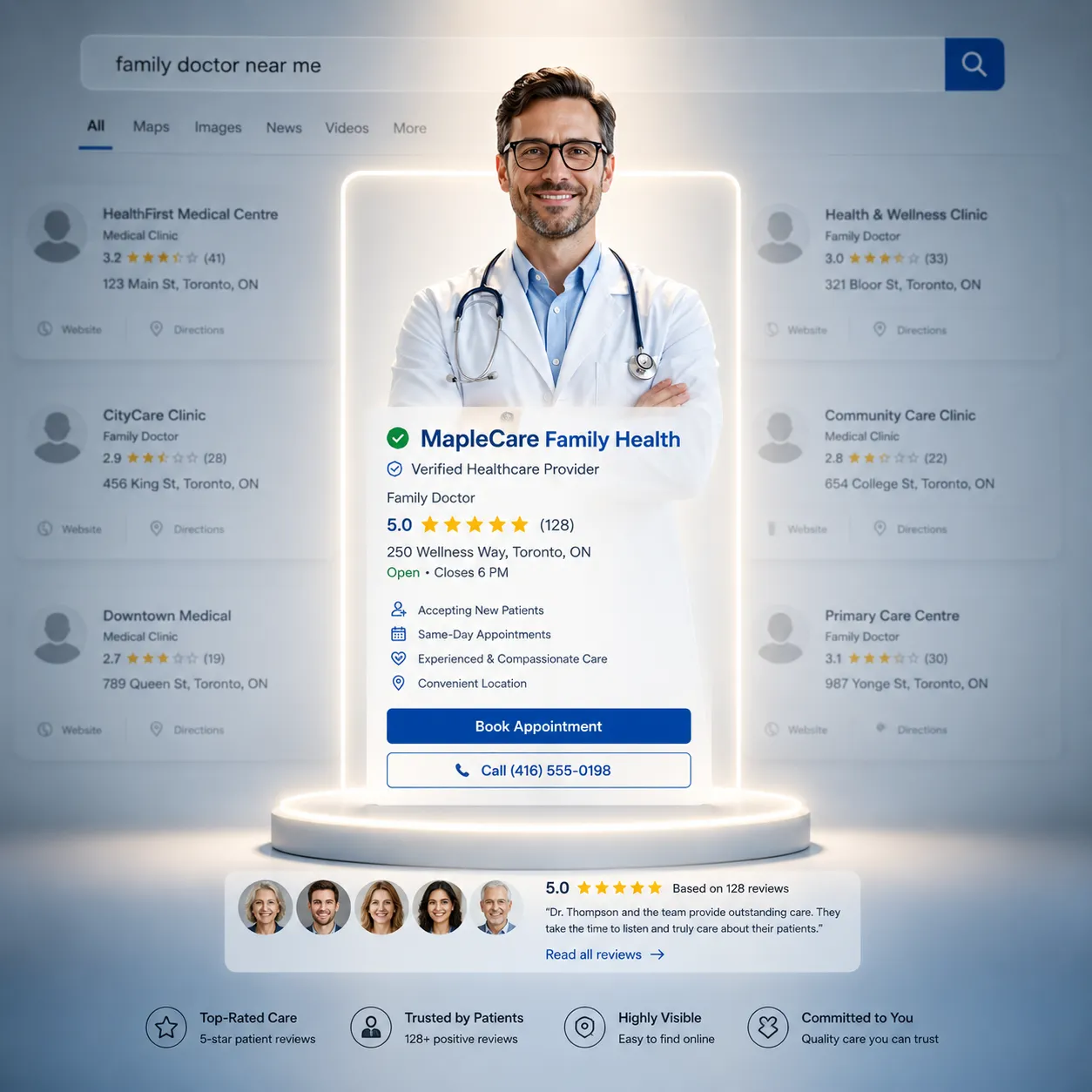 Healthcare provider standing out online through a professional website while competitors remain less visible.