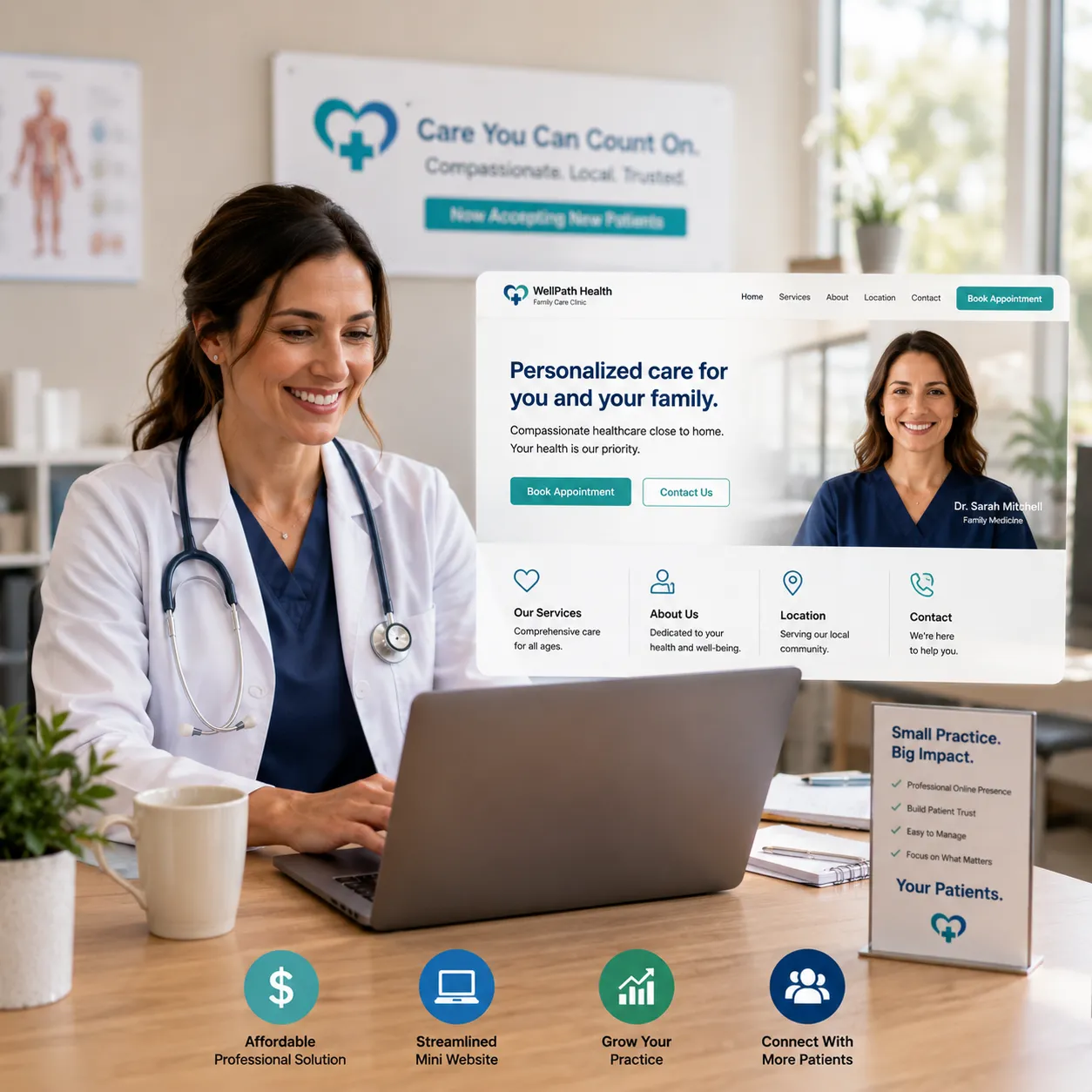 Independent healthcare professional launching a simple, effective mini website for their practice.